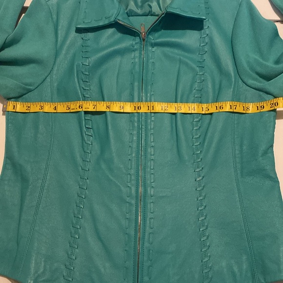 Leather and knit jacket in a gorgeous aqua colour - Picture 6 of 8